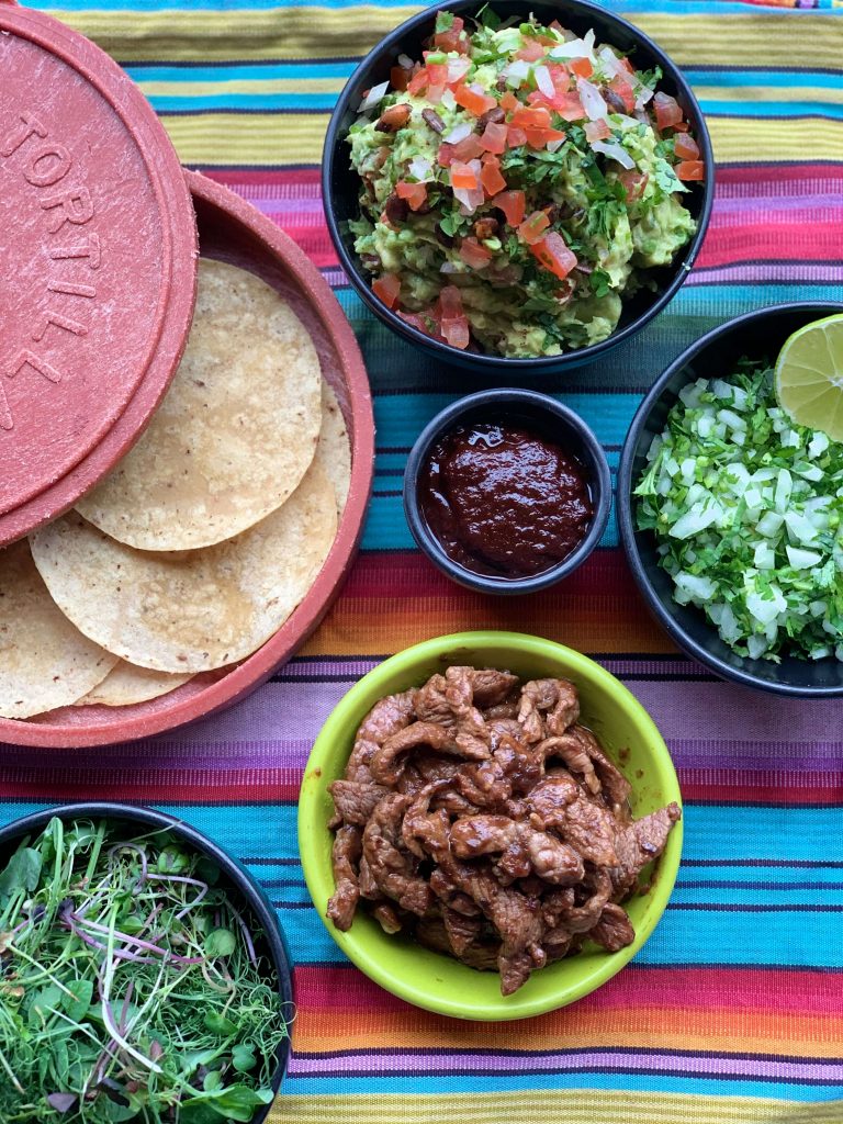 Picture showing elements of a steak taco kit
